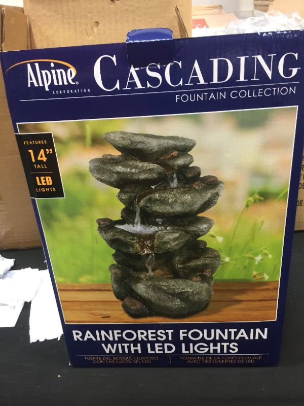 Photo 3 of Alpine Corporation TZL154 Alpine Fountain with LED Light Rainforest Rock Frountain, 9" L x 8" W x 14" H, Mixed Colors