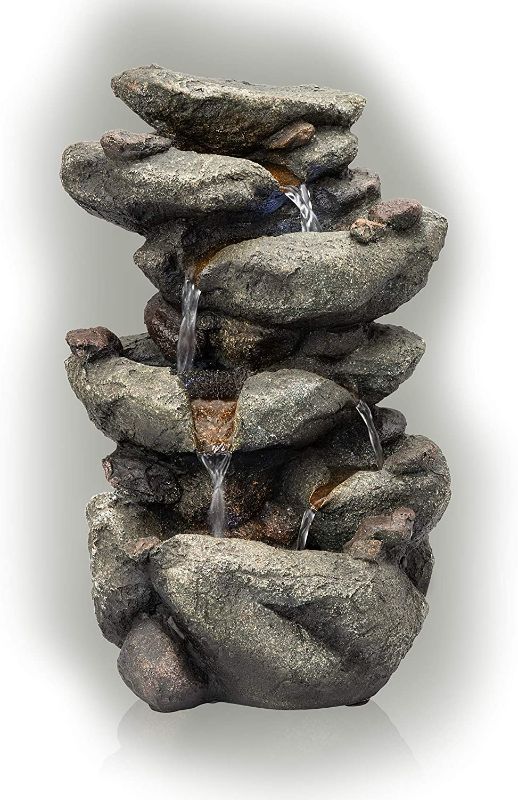 Photo 1 of Alpine Corporation TZL154 Alpine Fountain with LED Light Rainforest Rock Frountain, 9" L x 8" W x 14" H, Mixed Colors