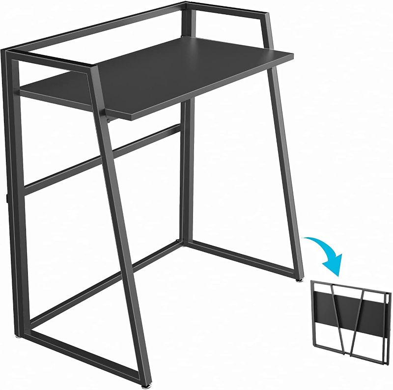 Photo 1 of 33 Inch Small Black Folding Computer Desk, Sturdy Heavy Duty Foldable Table for Small Spaces Home Office Bedroom Outdoor Work Study Writing Collapsible Portable with Metal Legs, EPA Certified
