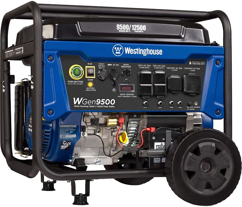Photo 1 of Westinghouse Outdoor Power Equipment WGen9500 Heavy Duty Portable Generator 9500 Rated 12500 Peak Watts, Gas Powered, Electric Start, Transfer Switch & RV Ready, CARB Compliant
