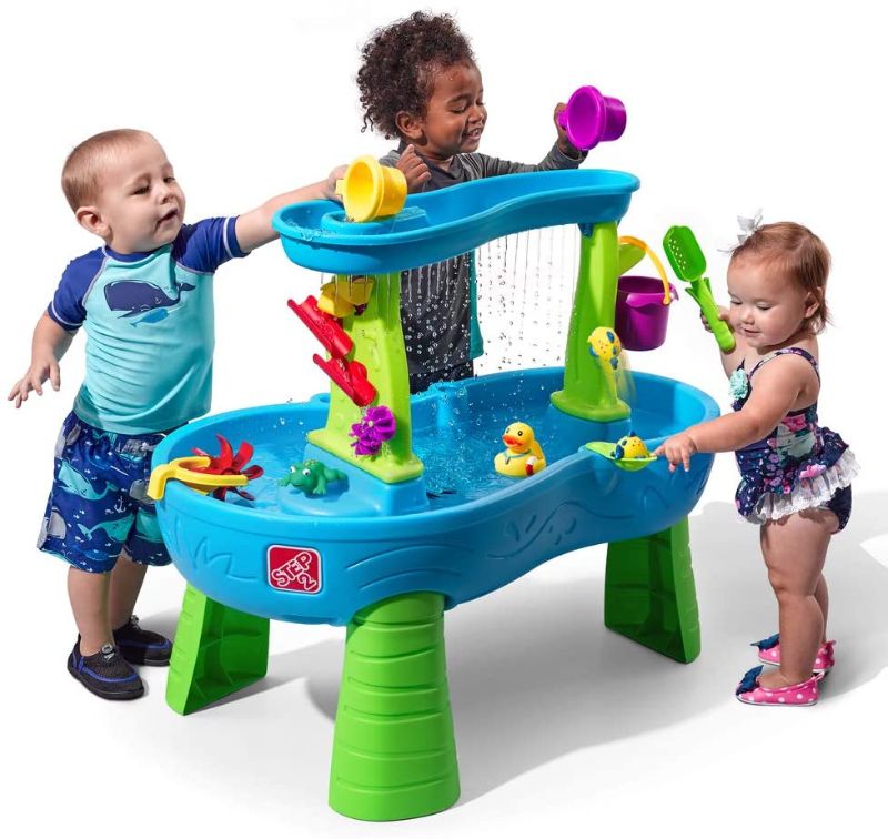 Photo 1 of Step2 Rain Showers Splash Pond Water Table | Kids Water Play Table with 13-Pc Accessory Set & 42 Inch Seaside Umbrella for Sand and Water Table - Kids Durable Beach Camping Garden Outdoor Play Shade
