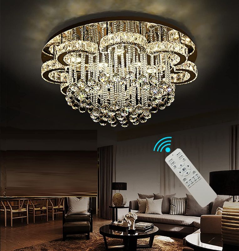 Photo 1 of 32inches Modern Crystal Chandelier Contemporary Crystal Ceiling Raindrop Chandelier Pool Light for Bathroom Dining Room Living Room Suspension Lamp for Dining Room Kitchen Living Room