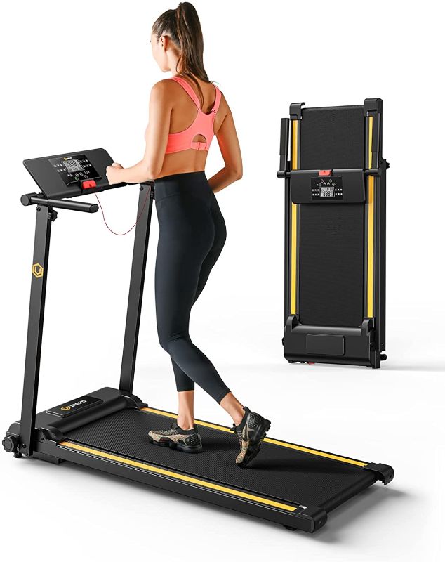 Photo 1 of UREVO Mini Folding Treadmill, Lightweight Design 2.25 HP Small Treadmill with 12 Preset programs LCD Monitor, Foldable Electric Treadmills for Women & Kids Quiet Jogging at Home
