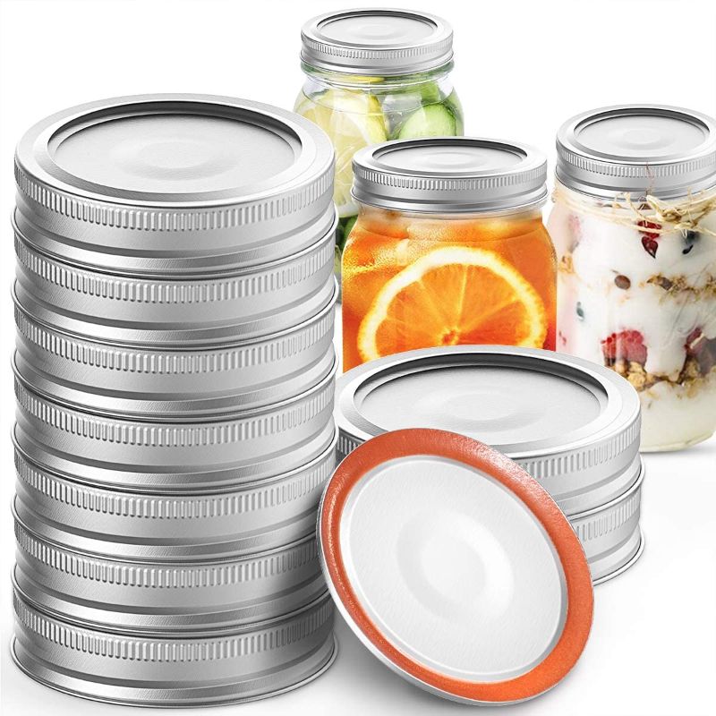 Photo 1 of 24 PCS/12 Set Mason Jar Lids Regular Mouth Stainless Steel Canning Lids & Bands Reusable Leak Proof Split-Type Food Grade Lids Secure Seals Rings 70mm
