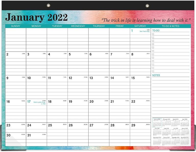 Photo 1 of 2022 Desk Calendar - Desk Calendar 2022 with To-do List & Notes Content and Julian Date, Jan 2022 - Dec 2022, 22” x 17”, Thick Paper with Colorful Background Pattern
