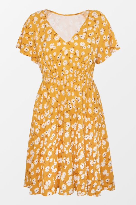 Photo 1 of Freyja Yellow Floral V-Neck Dress. Small
