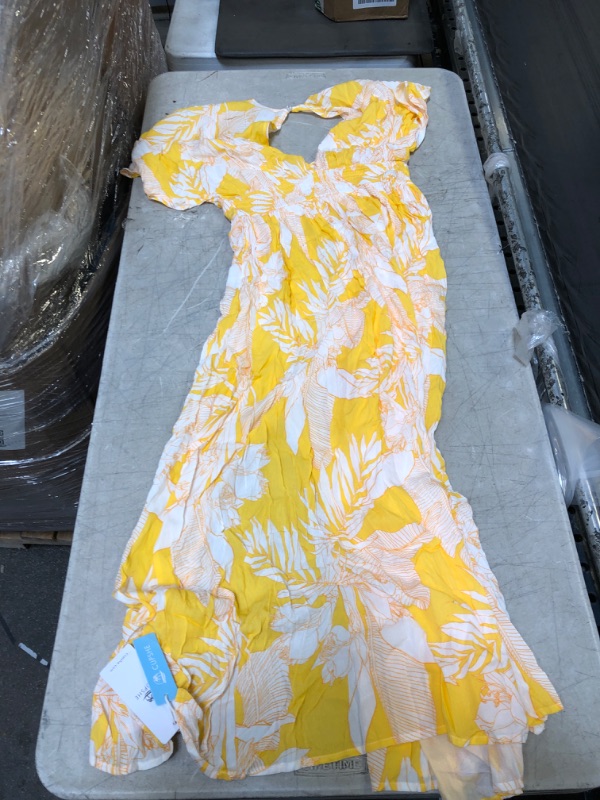 Photo 1 of Selena Yellow Floral V-Neck Maxi Dress. Small
