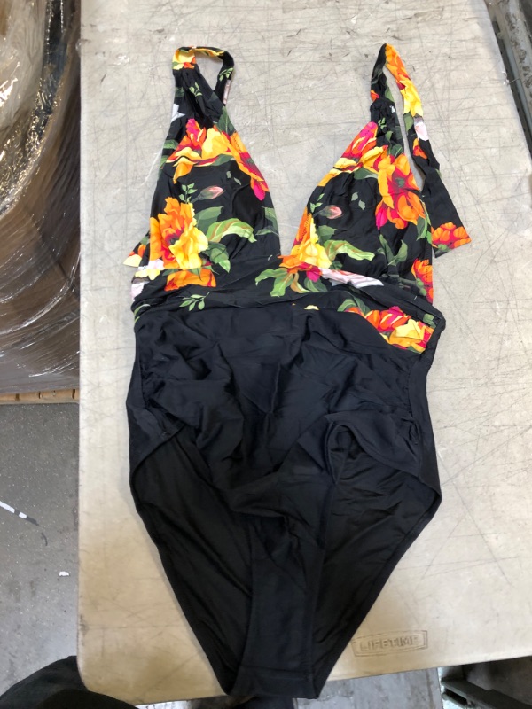 Photo 2 of Floral And Black Plunge Halter One Piece Swimsuit XXL

