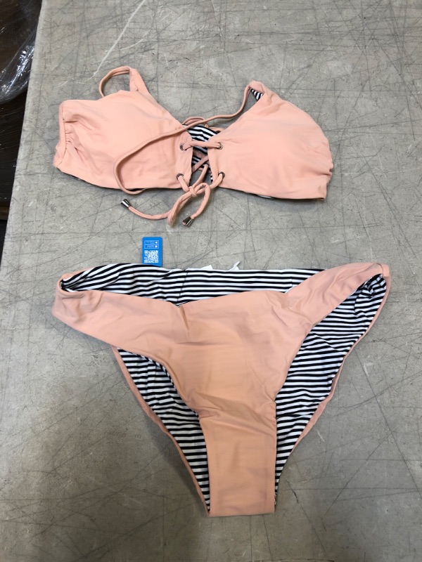 Photo 2 of Pink and striped criss-cross bikini with laces Size  Medium