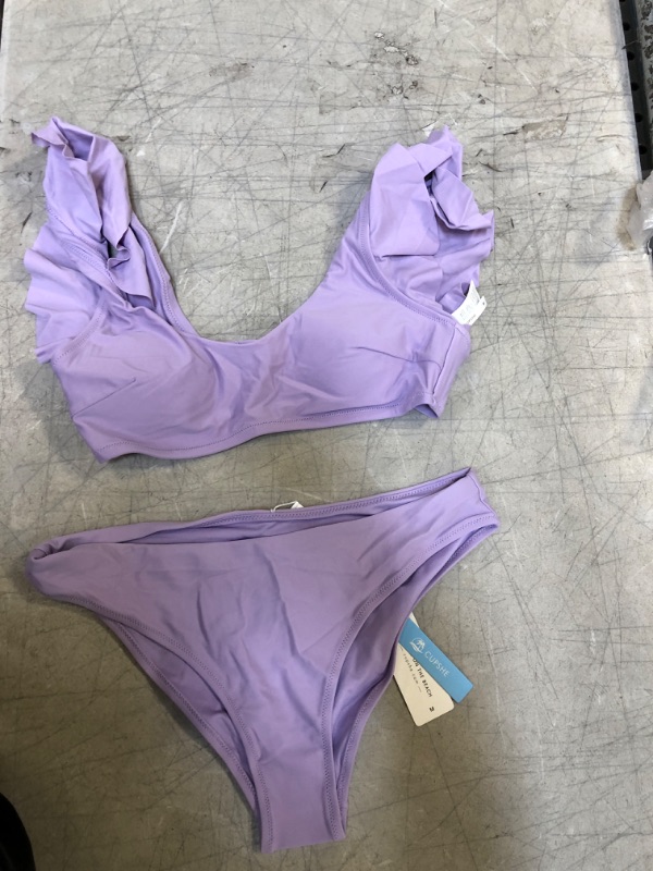 Photo 2 of CUPSHE Women's Ruffle Bikini Set Low Waisted Purple Scoop Bralette Bathing Suit Medium
