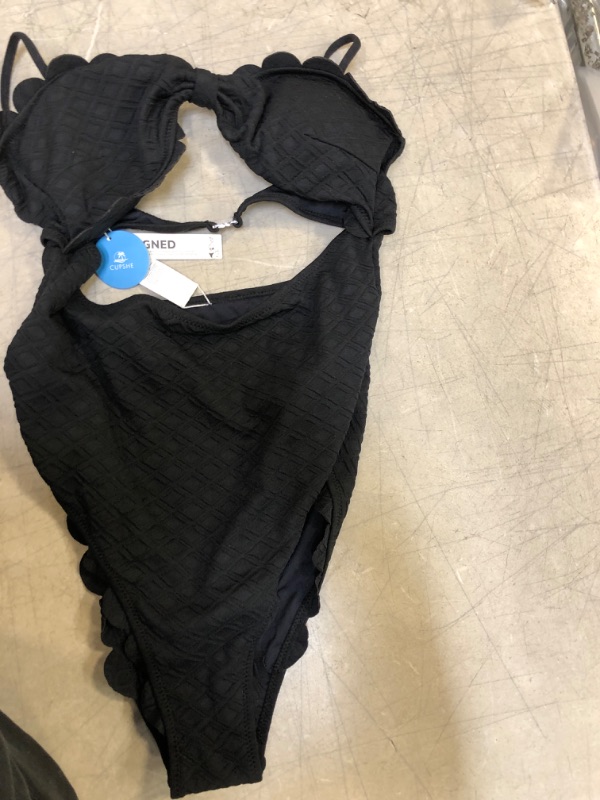 Photo 1 of Black Knotted Scalloped One Piece Swimsuit XXL
