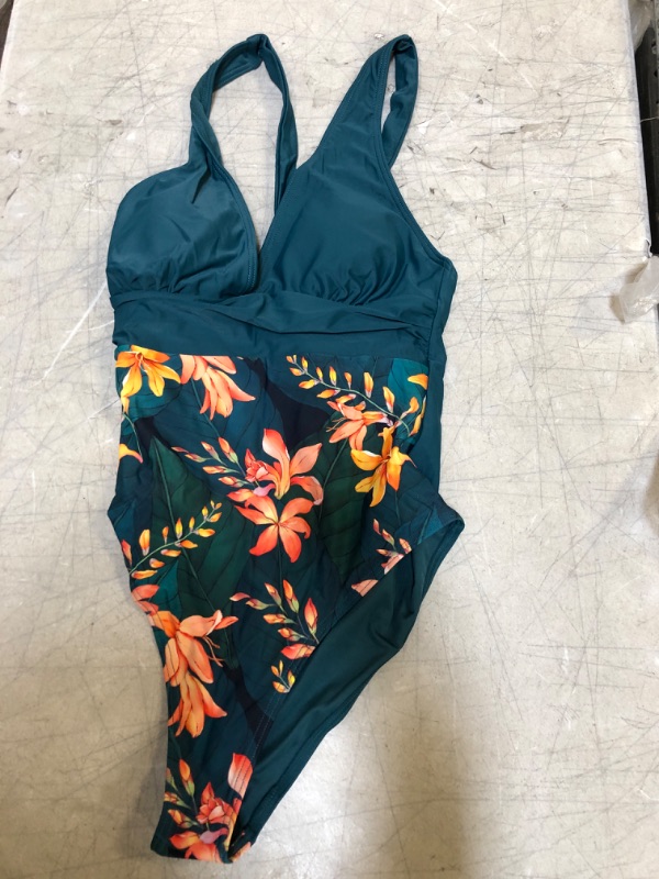 Photo 2 of Eleanor Floral Plunge Criss Cross One Piece Swimsuit Medium
