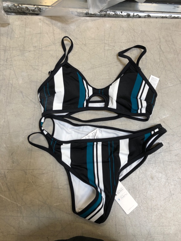 Photo 2 of Blue White And Black Striped Bikini XS
