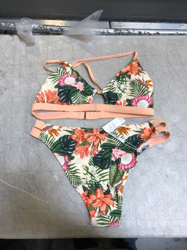 Photo 2 of Carolyn Leafy And Floral Crisscross Strappy Bikini Large
