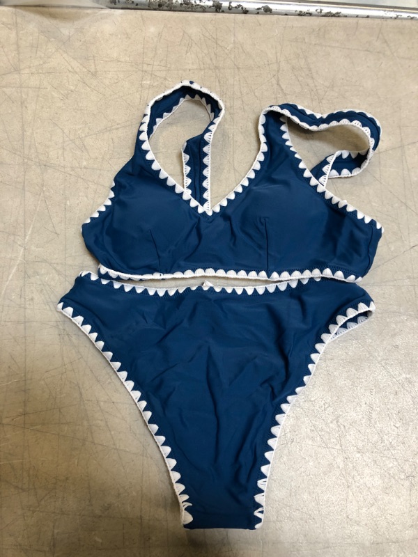 Photo 2 of Blue And White Crochet Trim Sporty Bikini XS
