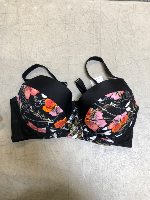 Photo 2 of Black Floral Plus Size Bikini Top, 0X
