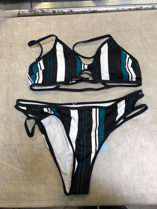 Photo 2 of Blue White And Black Striped Bikini, Large
