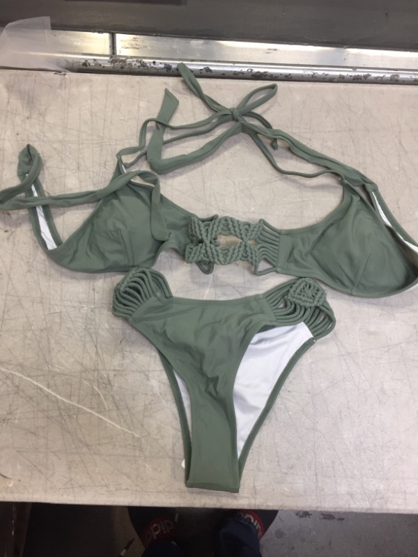 Photo 2 of Dusty Green Strappy Wrap Bikini, Medium
