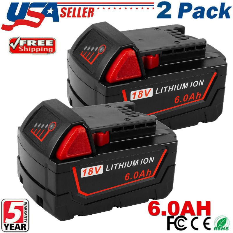 Photo 1 of 2 PACK For Milwaukee M18 Lithium XC 6.0 AH Extended Capacity Battery 48-11-1860
