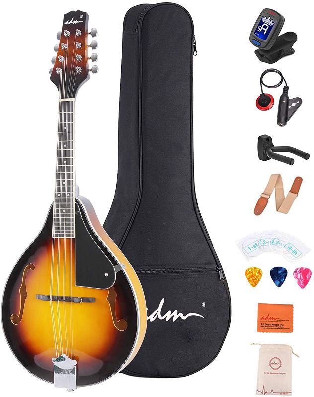 Photo 1 of ADM Music A Style Acoustic Mandolin Instrument With Case Wood Mandolins Beginner Kit for Kids Adults, Sunburst
