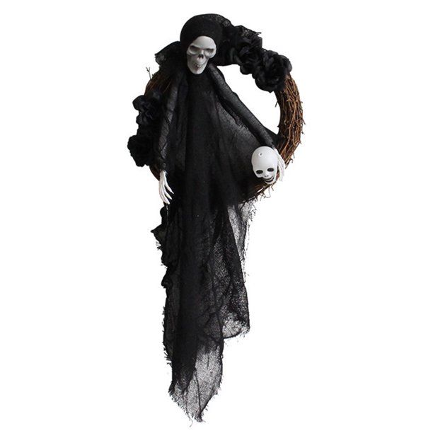 Photo 1 of Allreds Halloween Ghost Wreath Hanging Decoration Creepy Spooky Party Prop (Black)
