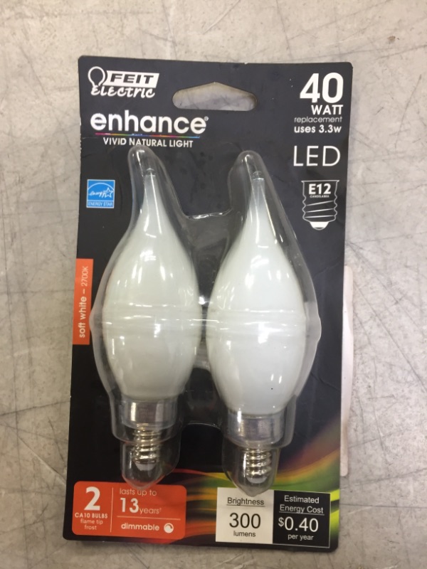 Photo 2 of 40-Watt Equivalent CA10 Candelabra Dimmable Filament CEC Frosted Glass Chandelier LED Light Bulb, Soft White (2-Pack)
