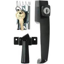 Photo 1 of Black Push-Button Keyed Screen and Storm Door Latch
