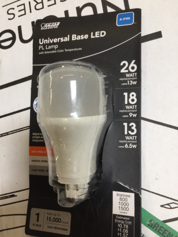 Photo 2 of 13-Watt/18-Watt/26-Watt Equivalent PL Vertical 4-Pin Universal Color Select (2700K,3500K,4100K) LED Light Bulb (1-Bulb)
