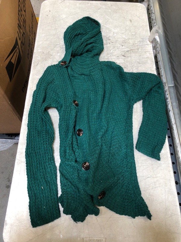 Photo 1 of Generic Green Knitted Buttoned Cover Up with Hood, XL