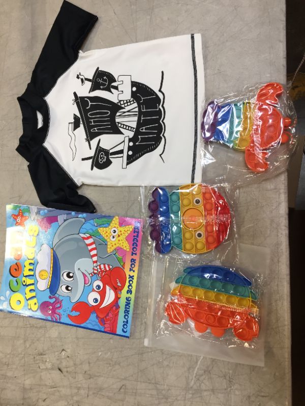 Photo 1 of Plush toy pack with toddler swim shirt and coloring book