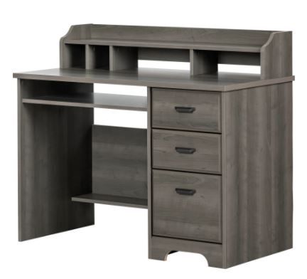 Photo 1 of 44.75 in. Weathered Oak Rectangular 3 -Drawer Computer Desk with Hutch
