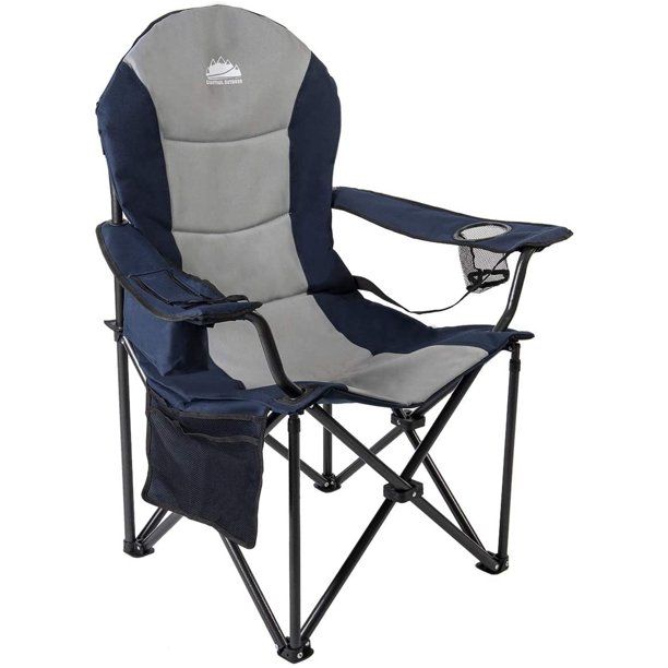 Photo 1 of Coastrail Outdoor Camping Chair with Lumbar Back Support, Oversized Padded Lawn Chair Folding Quad Arm Chair with Cooler Bag, Cup Holder & Side Pocket, Supports 400lbs
