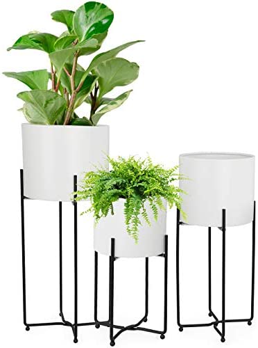 Photo 1 of Mid Century White Planter with Black Plant Stand