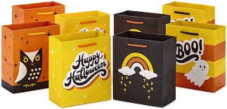 Photo 1 of Hallmark Halloween Gift Bag Bundle (8 Small 6" Gift Bags, 4 Designs: Owl, Ghost, Candy Corn Rainbow, "Happy Halloween") for Classroom Parties, Trick or Treating, Kids Gifts, Fall Party Favors
2pack