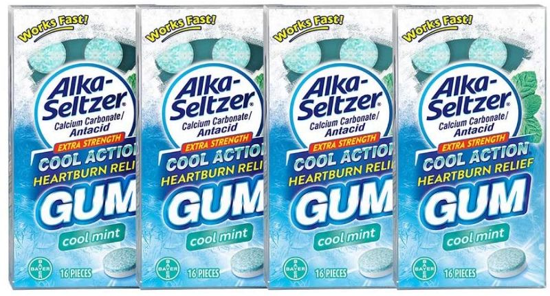 Photo 1 of Alka Seltzer Extra Strength Cool Action Heartburn Relief Gum, Cool Mint, 64 Count, 16 Count (Pack of 4)
