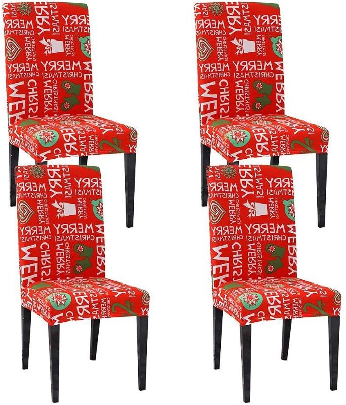 Photo 1 of  4PCS Christmas Dining Chair Cover Stretch Washable Chair Seat Protector for Xmas Dinning Room Kitchen Christmas Decoration Restaurant Holiday Party Home Indoor Decor
