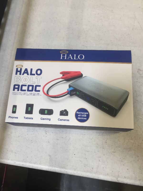 Photo 2 of HALO Bolt Wireless Laptop Power Bank - 44400 mWh Portable Phone Laptop Charger Car Jump Starter with AC Outlet and Car Charger, Silver Graphite (1144118)
