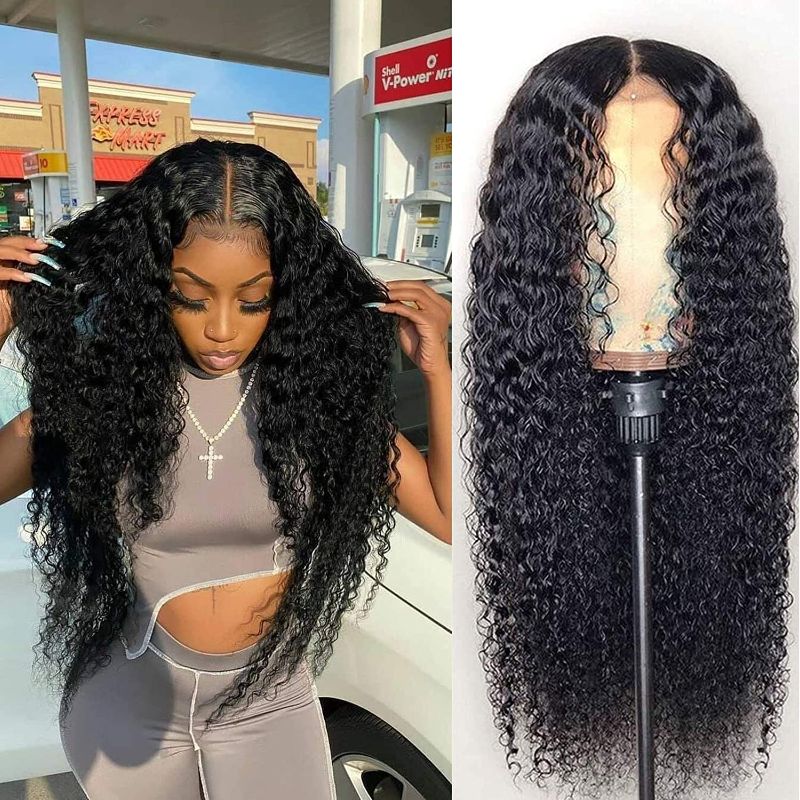 Photo 1 of BLY 5x5 HD Transparent Lace Front Wigs Human Hair Deep Wave Lace Closure Wig 18 Inch 180% Density Pre Plucked Wigs for Black Women Natural Color Full & Thick
