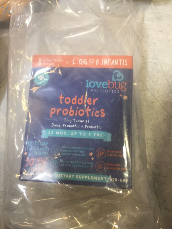 Photo 2 of Lovebug Award Winning USDA Organic Probiotic for Toddlers & Kids | Multi-Strain 15 Billion CFU | Easy-to-Take Powder | Sugar Free | Ages 12 Months to 4 Years | 30 Packets
EXP 12/2022