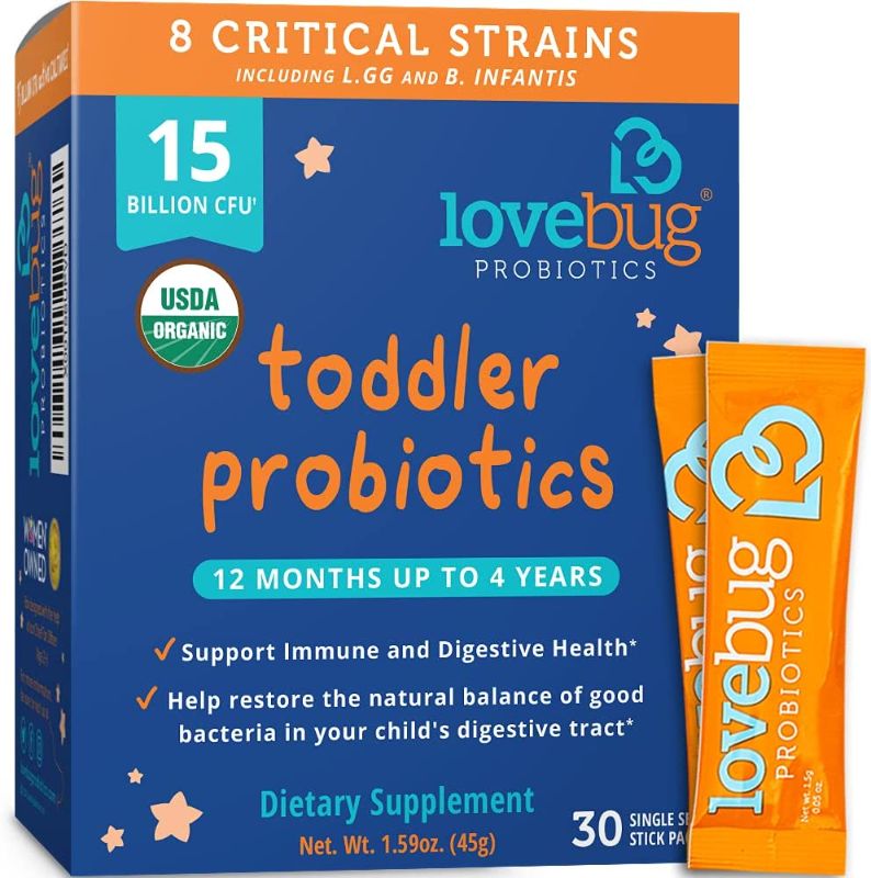 Photo 1 of Lovebug Award Winning USDA Organic Probiotic for Toddlers & Kids | Multi-Strain 15 Billion CFU | Easy-to-Take Powder | Sugar Free | Ages 12 Months to 4 Years | 30 Packets
EXP 12/2022