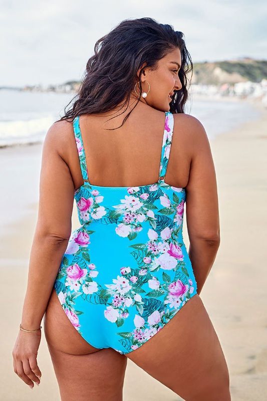 Photo 2 of Blue Floral Plus Size One Piece Swimsuit Size: 1X