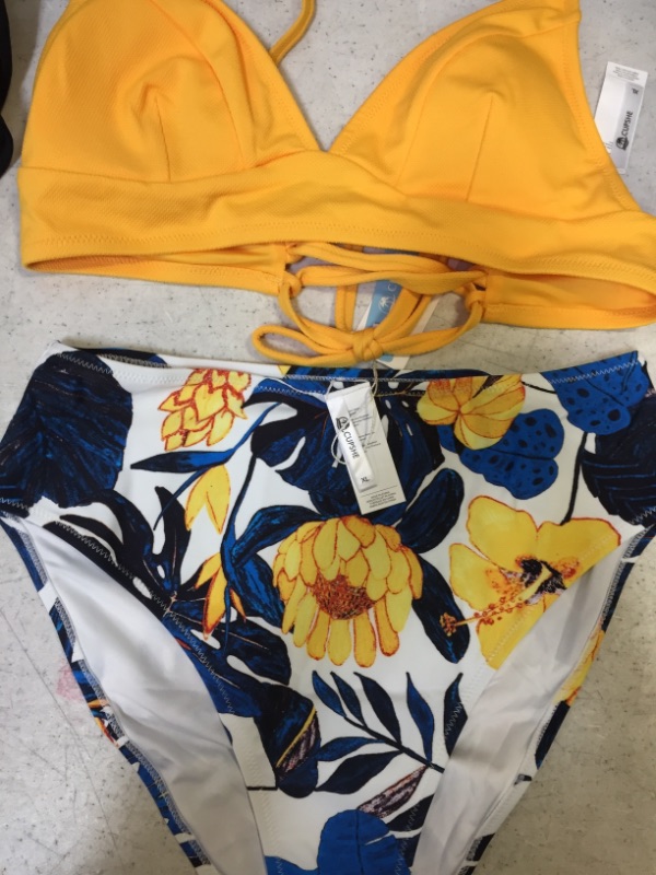 Photo 4 of Yellow And Blue Leaves Print Bikini Size: XL