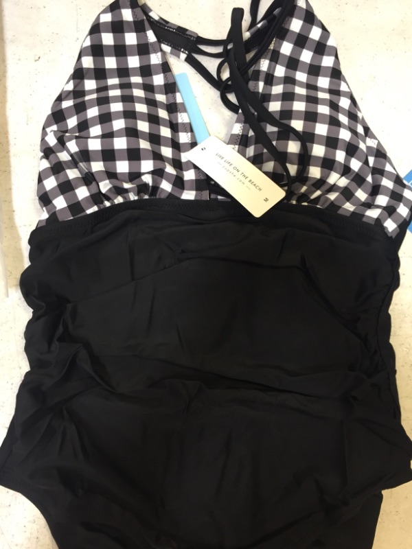 Photo 4 of Black And White Gingham Ruched One Piece Swimsuit Size: Medium