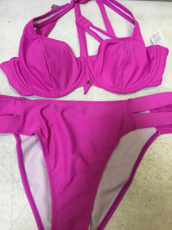 Photo 4 of Omniscient Solid Halter Underwire And Cheeky Hipster Bikini Set Size: XL