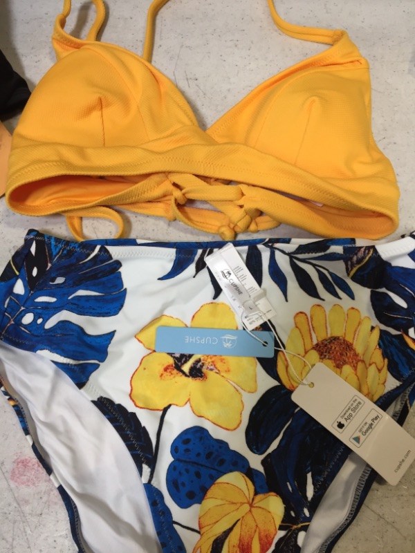 Photo 4 of Yellow And Blue Leaves Print Bikini Size: Large