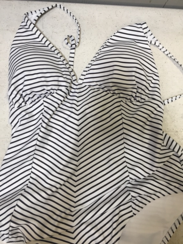 Photo 4 of Black And White Stripe V-Neck One Piece Swimsuit Size: Xlarge