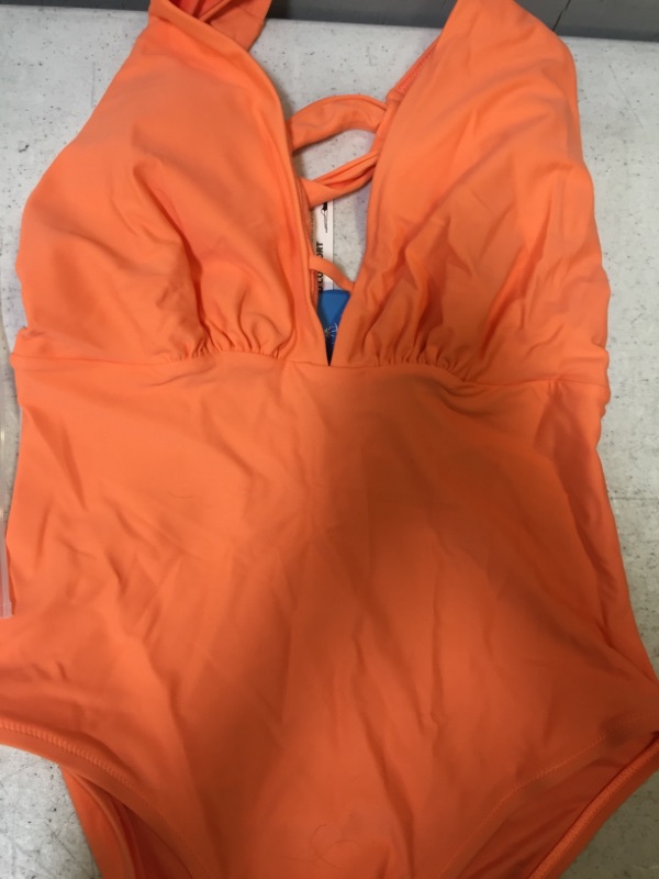 Photo 3 of Emberly Orange Plunge Criss Cross One Piece Swimsuit Size: Medium