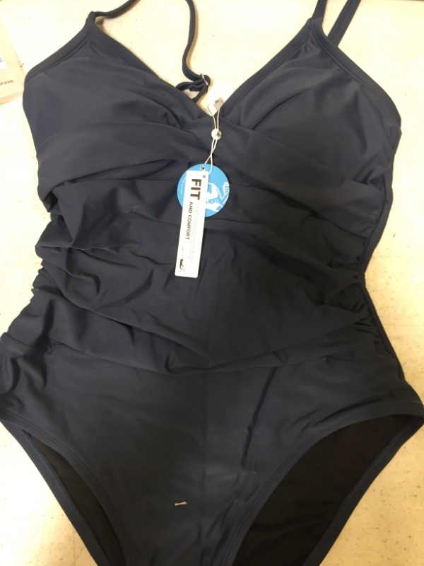 Photo 4 of Omniscient Solid Wrap Front Plus Size One Piece Swimsuit Size: 0X