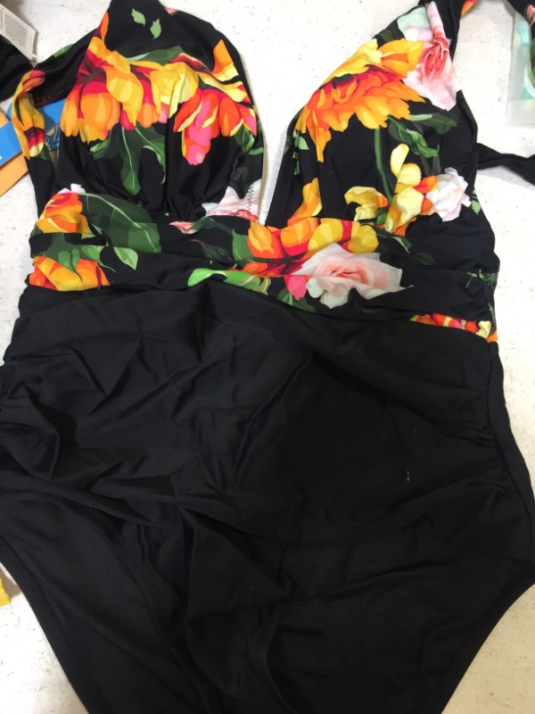 Photo 4 of Floral And Black Plunge Halter One Piece Swimsuit Size: Large