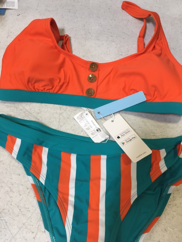 Photo 3 of Contrast Trim Buttoned Striped Bikini Size: Medium